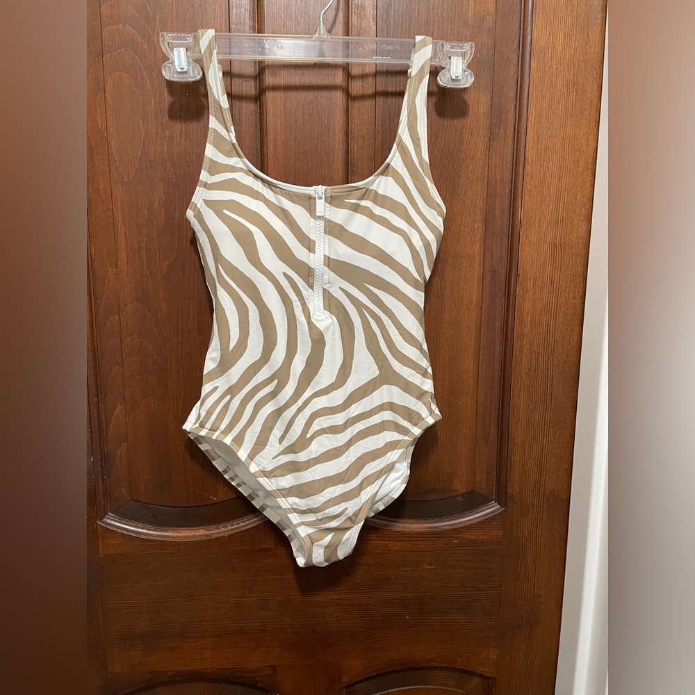 Michael Kors Tan and White Zebra Print One Piece Swimsuit
